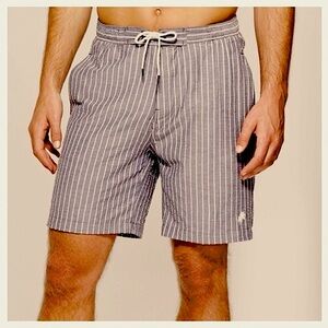 Trunks Surf & Swim Co. NWT Swim Trunks Gray and White Pinstriped Seersucker XXL